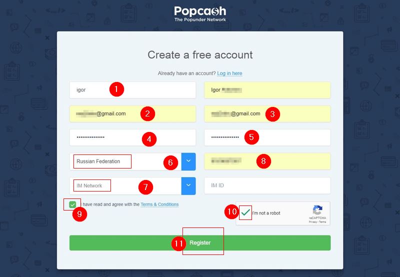 Регистрация на Popcash рopunder Network 